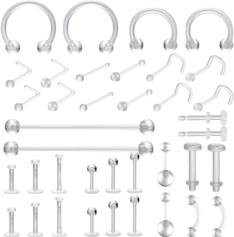 intera Clear Piercing Retainers for Surgery Sports - Clear Nose Studs, Rings, Earrings Plastic Lip Piercing Jewelry, Vertical Labret, Cartilage Retainers Medical/Sport Safe Bioflex Industrial Bar for Women Men - Image 1